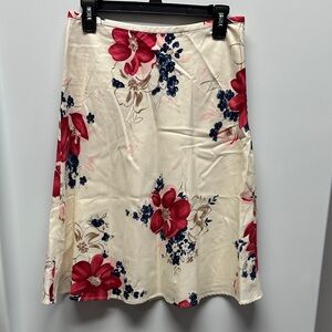 LOFT Cream Skirt with Red and Blue Floral Design